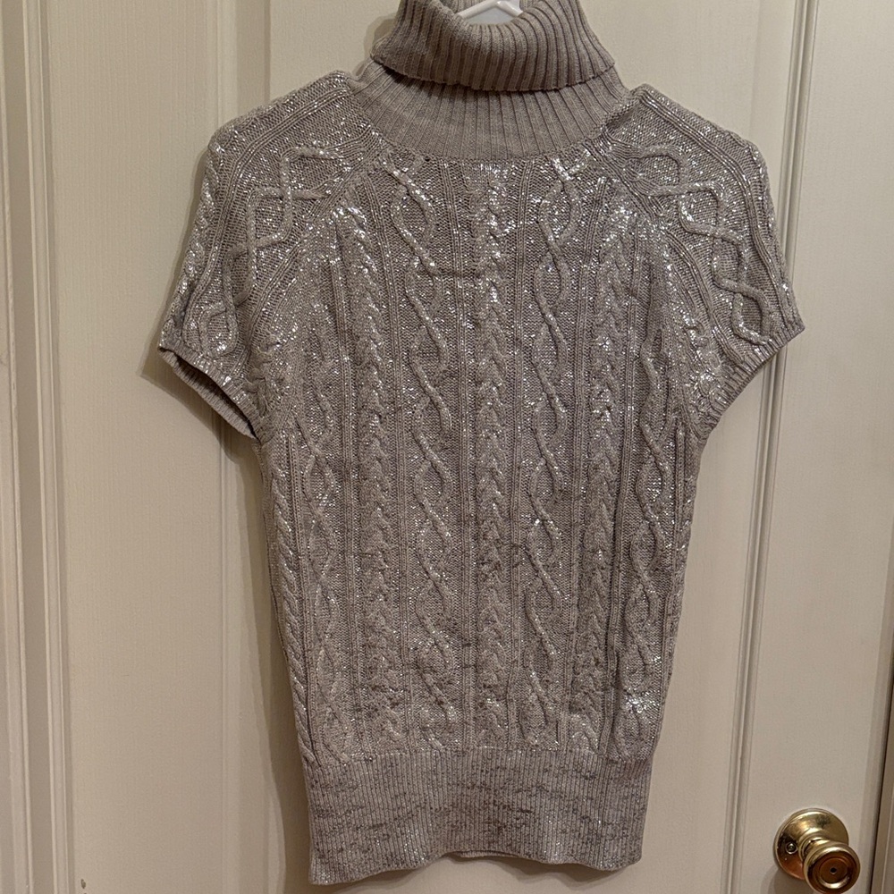 Gap Women's Cable Knit Turtleneck Sweater - Gray and silver